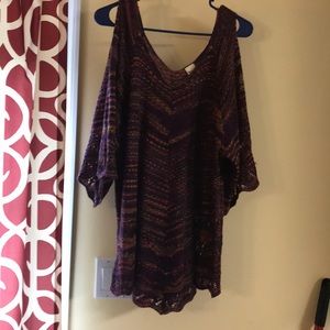 Multi-Colored Cold Shoulder Light Sweater